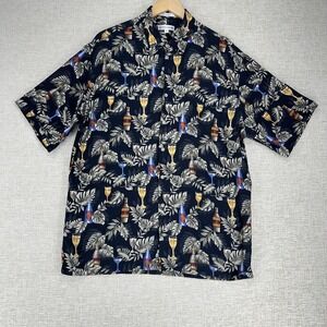 Pierre Cardin Shirt Mens Large Black Tropical Beer Short Sleeve Button Up